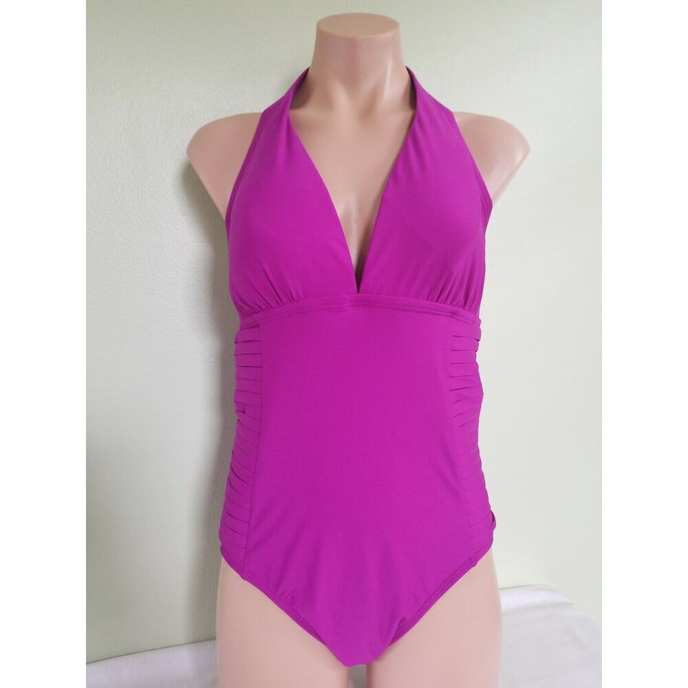 Calvin Klein purple pleated sides one piece swimsuit size 12